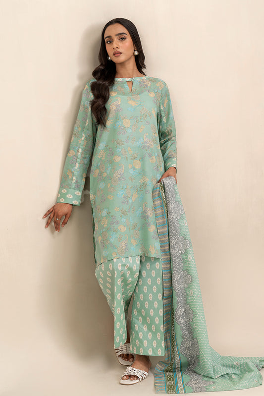 3 PIECE PRINTED LAWN SUIT-VERDANT GREEN (UNSTITCHED)