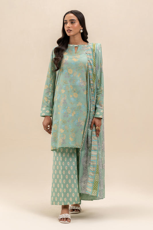 3 PIECE PRINTED LAWN SUIT-VERDANT GREEN (UNSTITCHED)