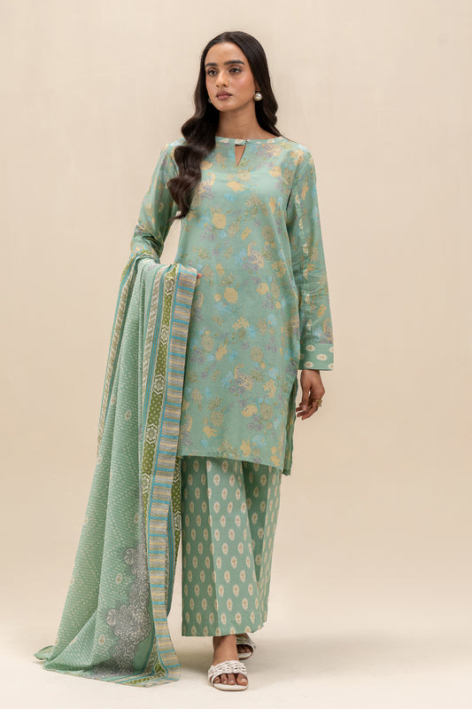 3 PIECE PRINTED LAWN SUIT-VERDANT GREEN (UNSTITCHED)