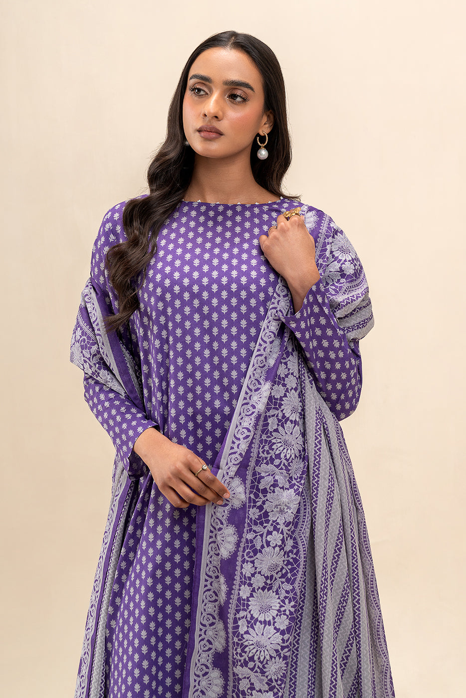 3 PIECE PRINTED LAWN SUIT-LILAC DUSK (UNSTITCHED)