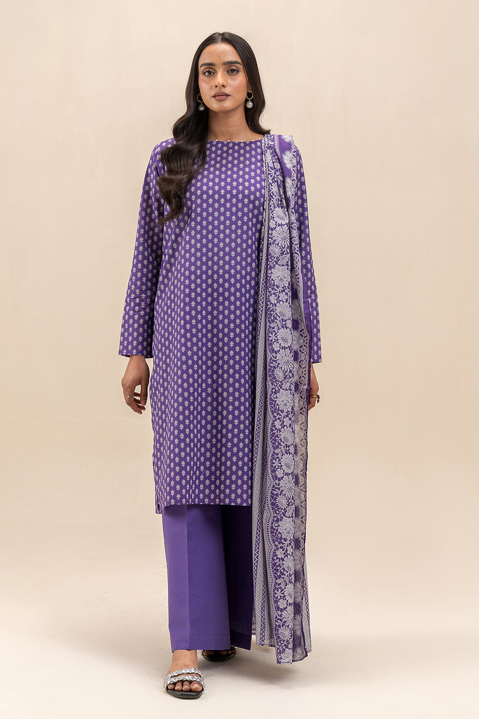 3 PIECE PRINTED LAWN SUIT-LILAC DUSK (UNSTITCHED)