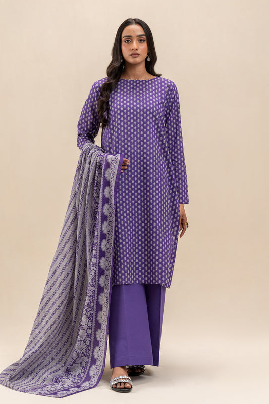 3 PIECE PRINTED LAWN SUIT-LILAC DUSK (UNSTITCHED)