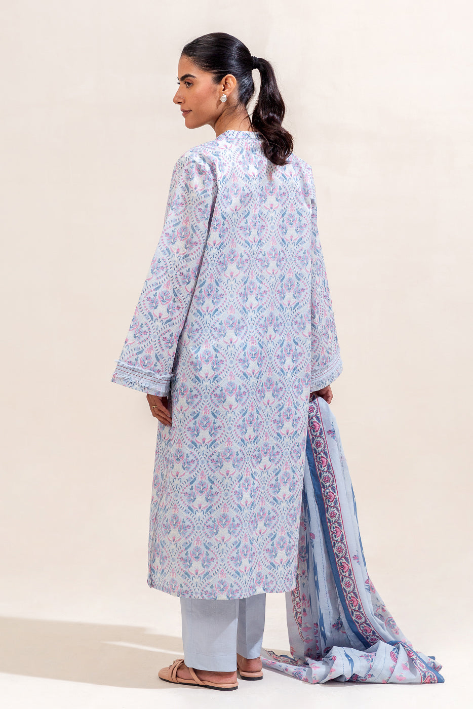 3 PIECE PRINTED LAWN SUIT-BLUE HUES (UNSTITCHED)