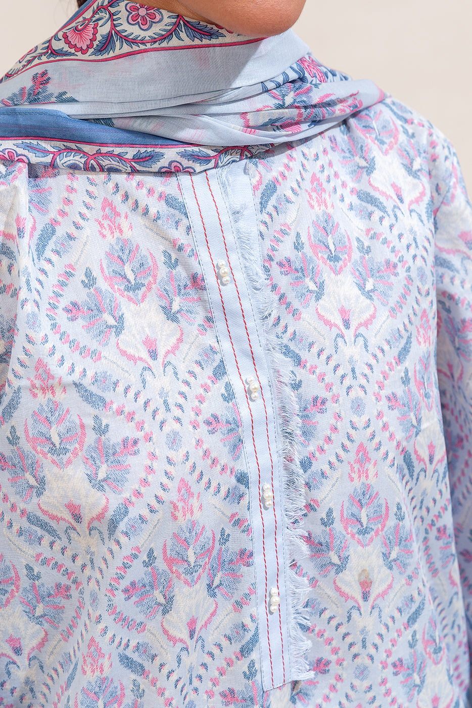 3 PIECE PRINTED LAWN SUIT-BLUE HUES (UNSTITCHED)