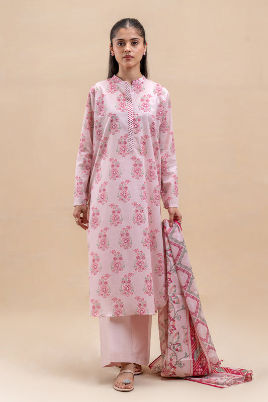 3 PIECE PRINTED LAWN SUIT-PEACHY VERDANT (UNSTITCHED)