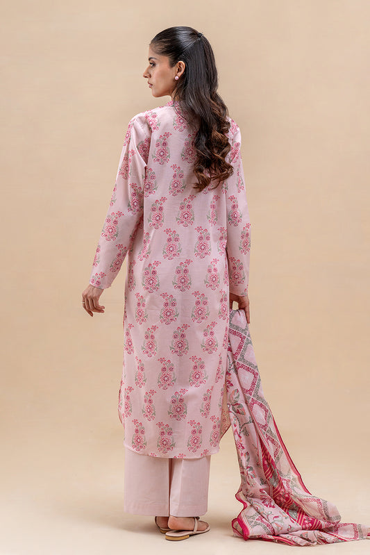 3 PIECE PRINTED LAWN SUIT-PEACHY VERDANT (UNSTITCHED)