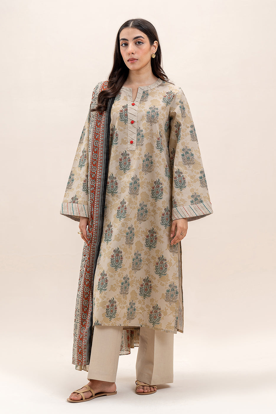 3 PIECE PRINTED LAWN SUIT-DUSKY GLAZE (UNSTITCHED)