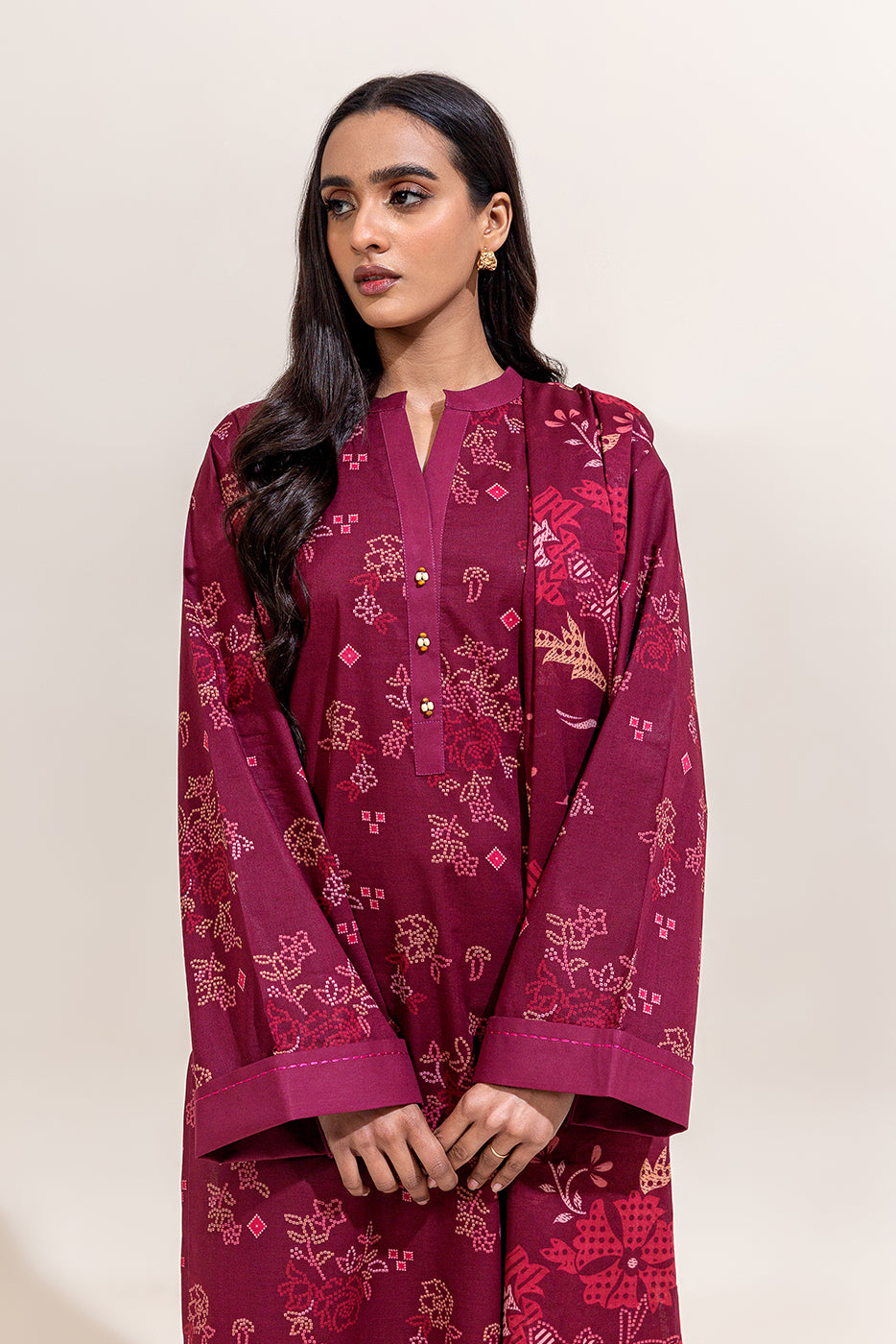 3 PIECE PRINTED LAWN SUIT-MYSTIC ROUGE (UNSTITCHED)