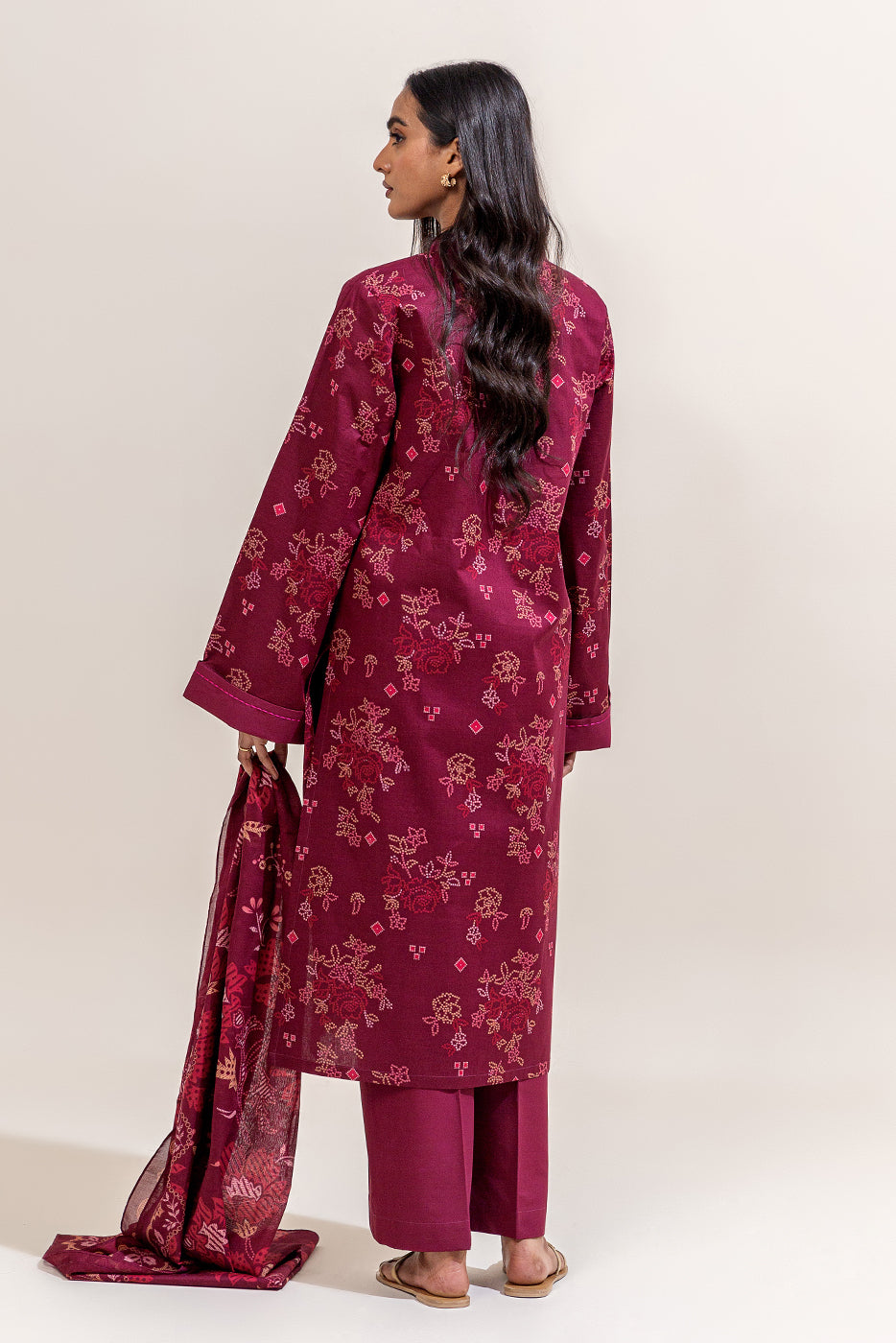 3 PIECE PRINTED LAWN SUIT-MYSTIC ROUGE (UNSTITCHED)