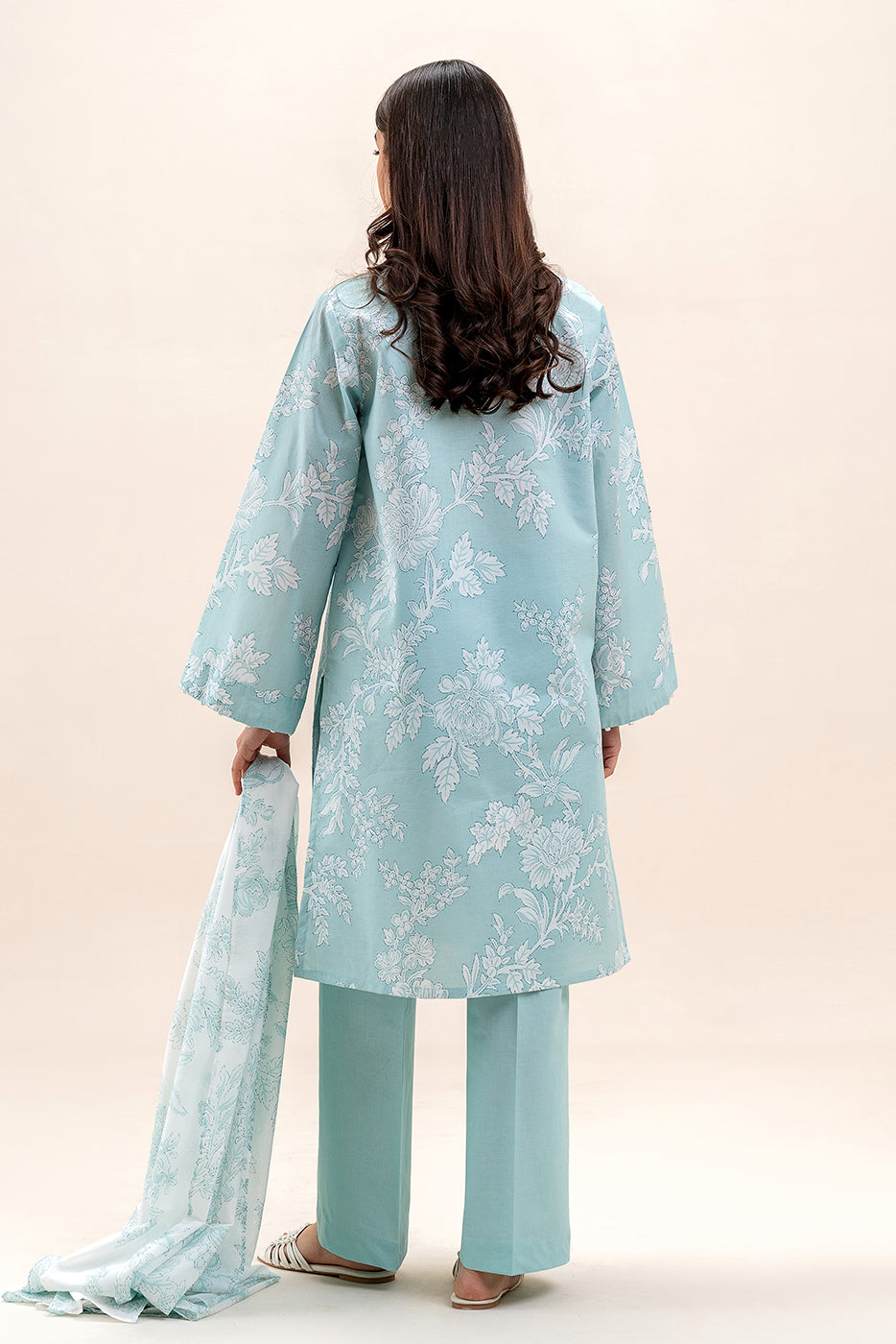 3 PIECE PRINTED LAWN SUIT-BLUE AURA (UNSTITCHED)