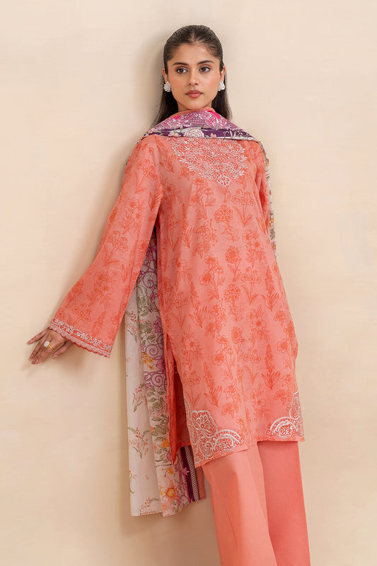 3 PIECE EMBROIDERED LAWN SUIT-CORAL DREAM (UNSTITCHED)