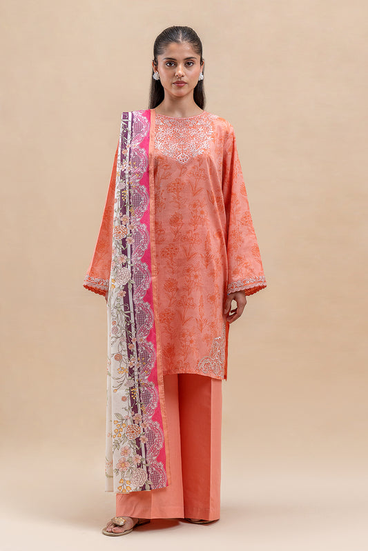 3 PIECE EMBROIDERED LAWN SUIT-CORAL DREAM (UNSTITCHED)