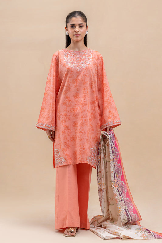 3 PIECE EMBROIDERED LAWN SUIT-CORAL DREAM (UNSTITCHED)