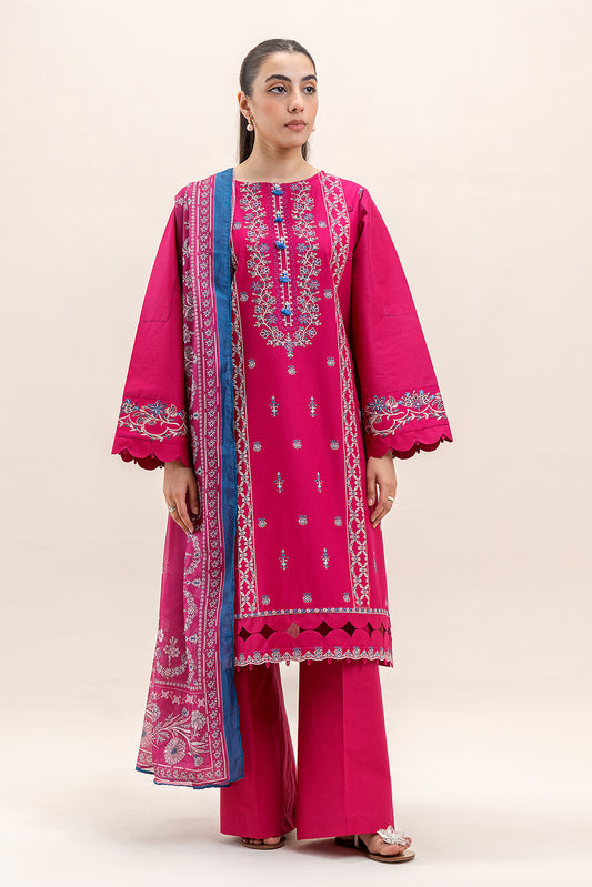 3 PIECE EMBROIDERED LAWN SUIT-MULBERRY MUSK (UNSTITCHED)