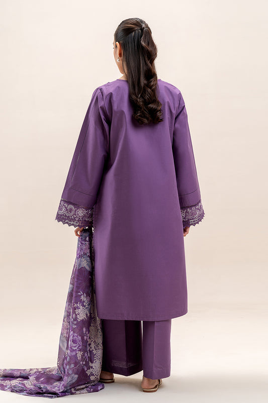 3 PIECE EMBROIDERED LAWN SUIT-FLORAL MAUVE (UNSTITCHED)