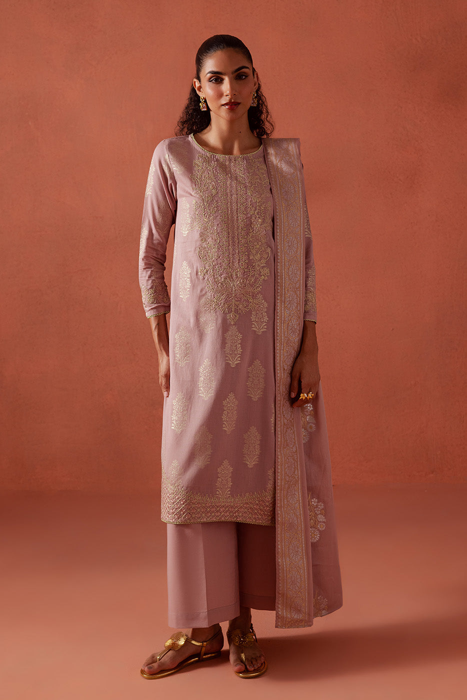 3 PIECE EMBROIDERED LUREX JACQUARAD  SUIT-BABY BLUSH (UNSTITCHED)