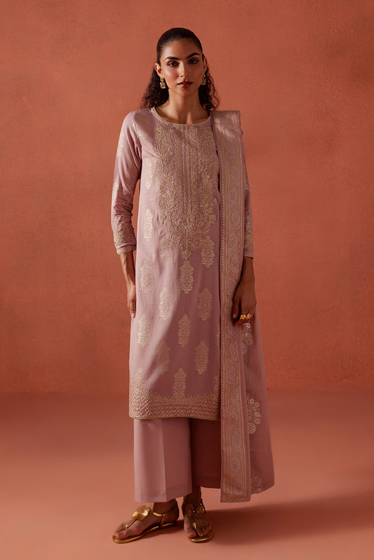 3 PIECE EMBROIDERED LUREX JACQUARAD  SUIT-BABY BLUSH (UNSTITCHED)