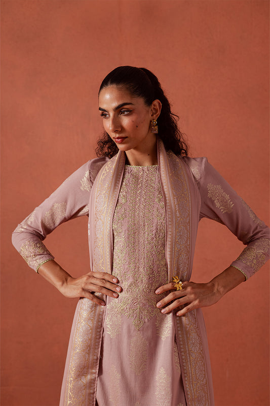 3 PIECE EMBROIDERED LUREX JACQUARAD  SUIT-BABY BLUSH (UNSTITCHED)