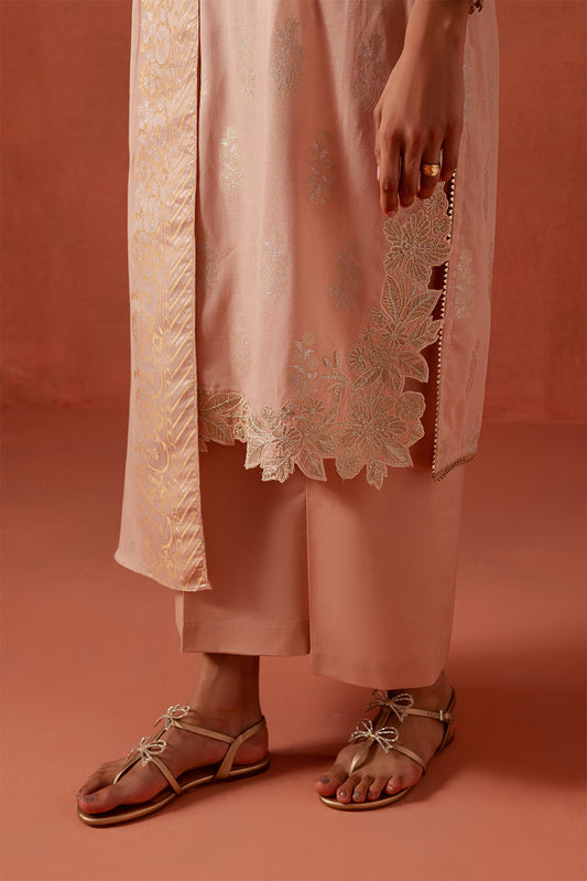 3 PIECE EMBROIDERED LUREX JACQUARAD  SUIT-BLUSH MELLOW