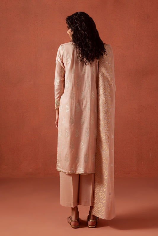 3 PIECE EMBROIDERED LUREX JACQUARAD  SUIT-BLUSH MELLOW
