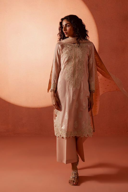 3 PIECE EMBROIDERED LUREX JACQUARAD  SUIT-BLUSH MELLOW