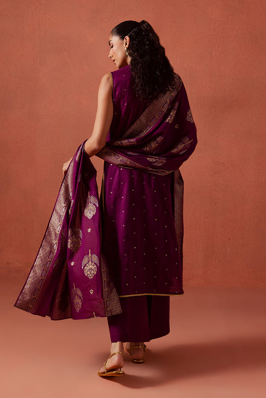 3 PIECE EMBROIDERED LUREX JACQUARAD  SUIT-SOLSTICE MOON (UNSTITCHED)