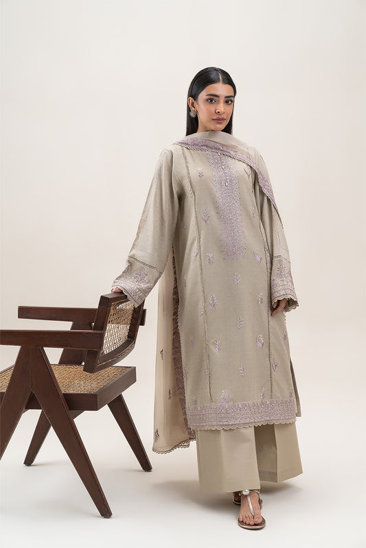 3 PIECE EMBROIDERED SELF JACQUARD SUIT-SERENE GLOW (UNSTITCHED)