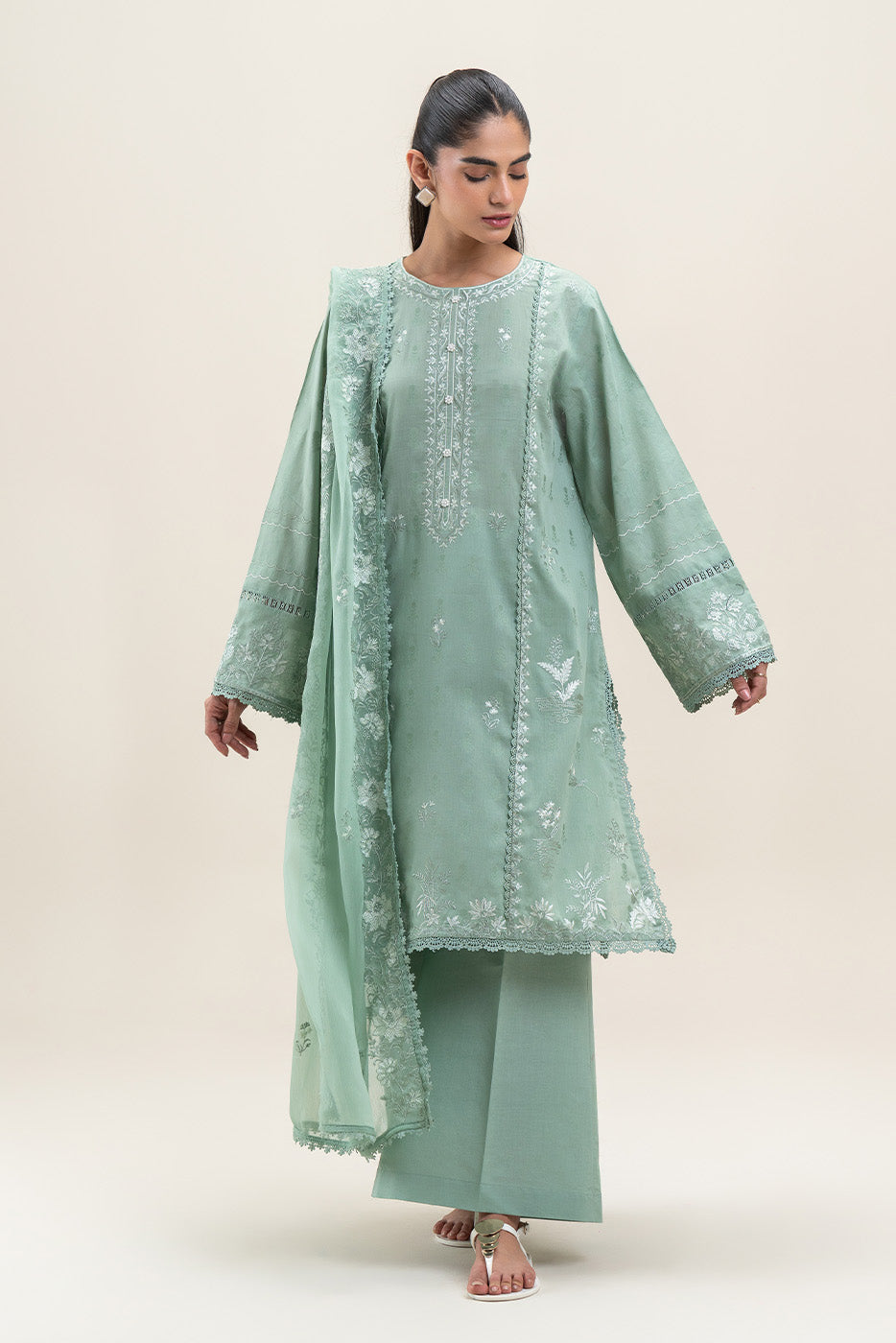 3 PIECE EMBROIDERED SELF JACQUARD SELF JACQUARD SUIT-PISTACHIO PASTEL (UNSTITCHED)
