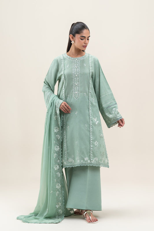 3 PIECE EMBROIDERED SELF JACQUARD SELF JACQUARD SUIT-PISTACHIO PASTEL (UNSTITCHED)