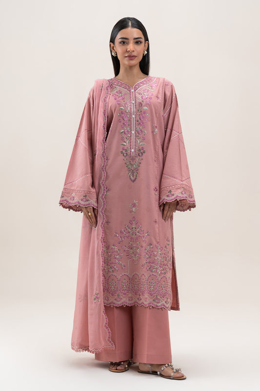 3 PIECE EMBROIDERED SELF JACQUARD SUIT-PETAL PEACH (UNSTITCHED)