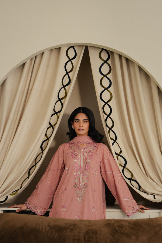 3 PIECE EMBROIDERED SELF JACQUARD SUIT-PETAL PEACH (UNSTITCHED)