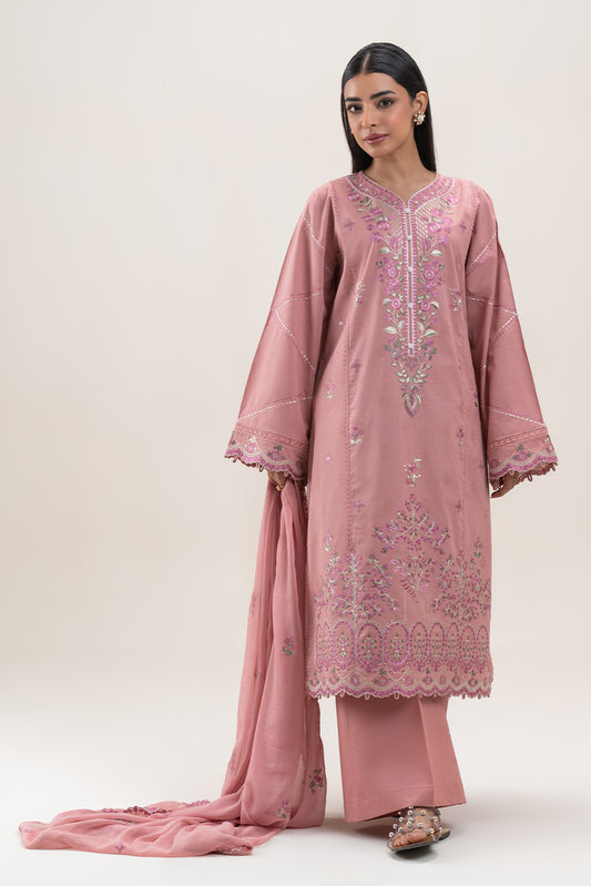 3 PIECE EMBROIDERED SELF JACQUARD SUIT-PETAL PEACH (UNSTITCHED)