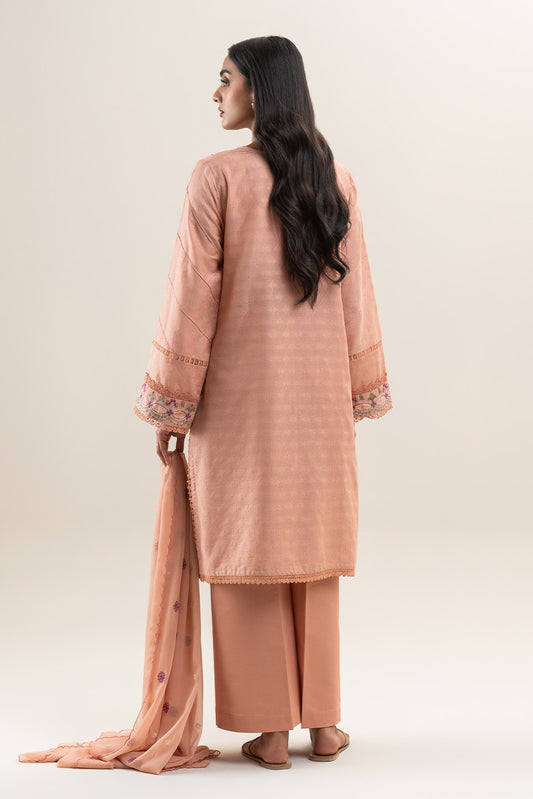 3 PIECE EMBROIDERED SELF JACQUARD SUIT-SALMON STITCH (UNSTITCHED)