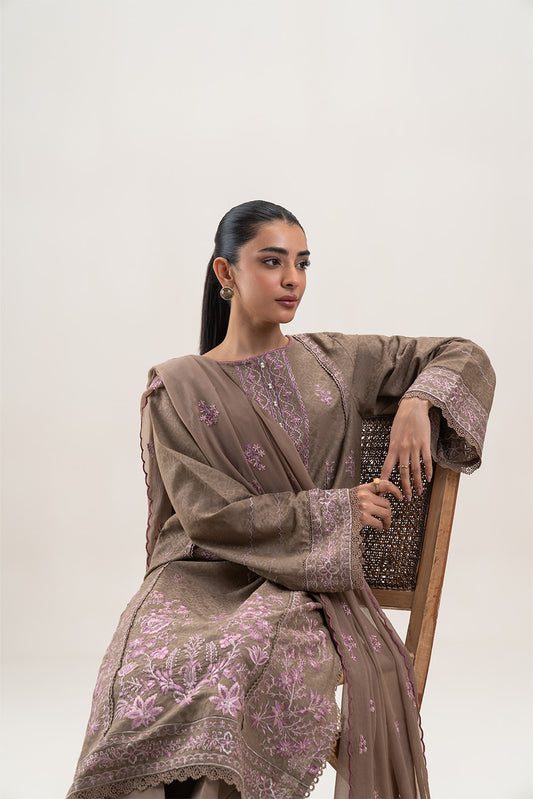 3 PIECE EMBROIDERED SELF JACQUARD SUIT-MOSS ESCAPE (UNSTITCHED)