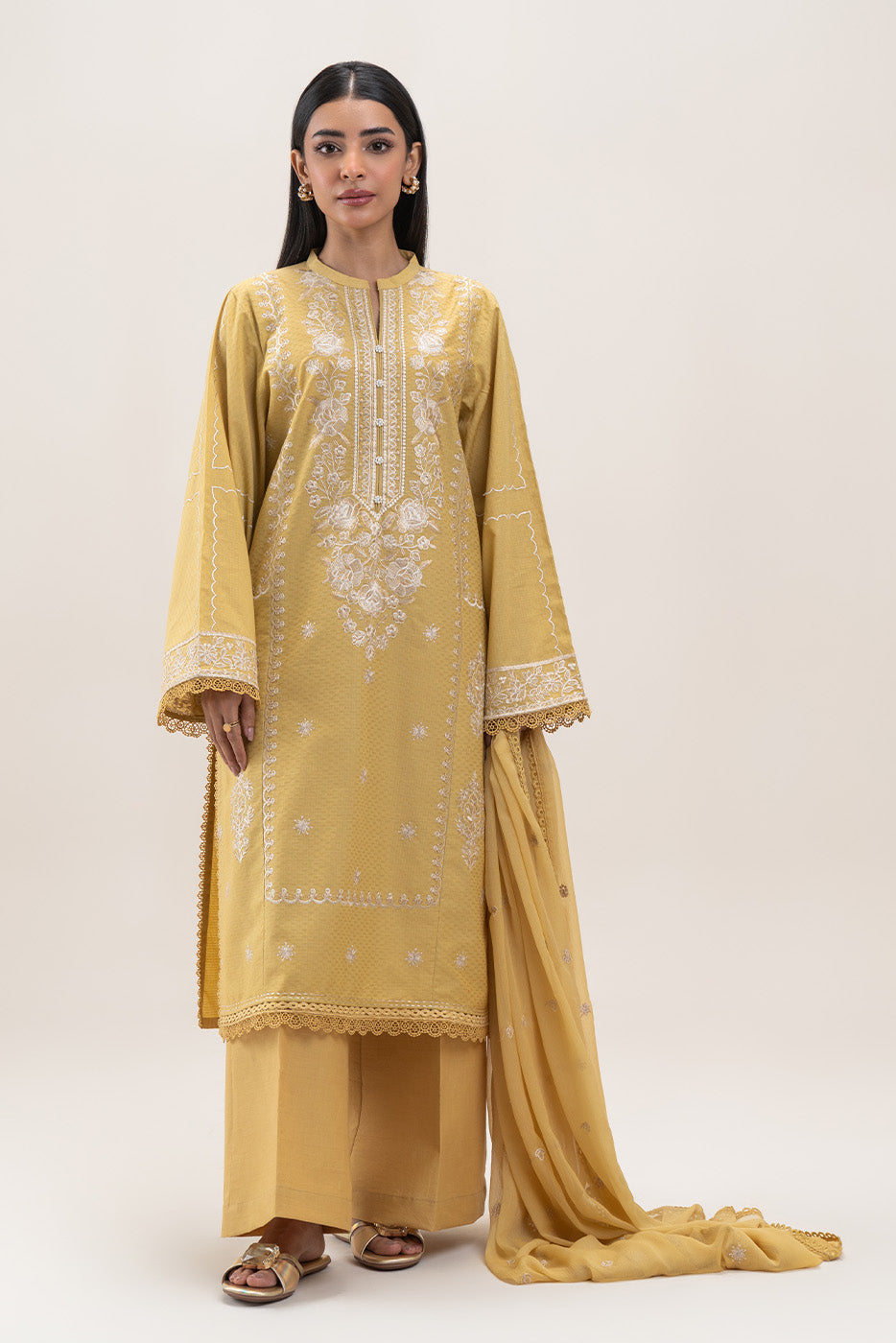 3 PIECE EMBROIDERED SELF JACQUARD SUIT-LIME GLAM (UNSTITCHED)