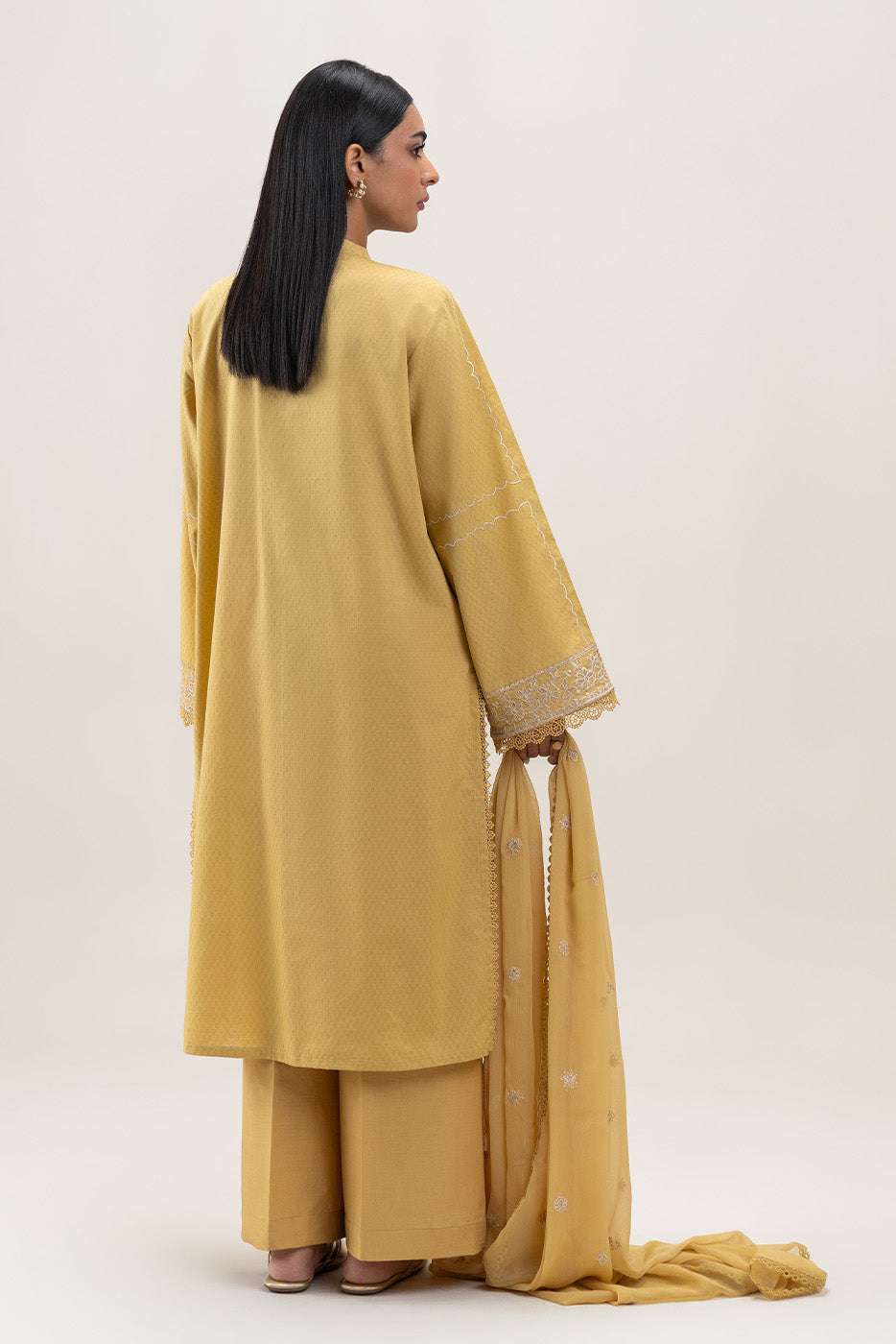 3 PIECE EMBROIDERED SELF JACQUARD SUIT-LIME GLAM (UNSTITCHED)