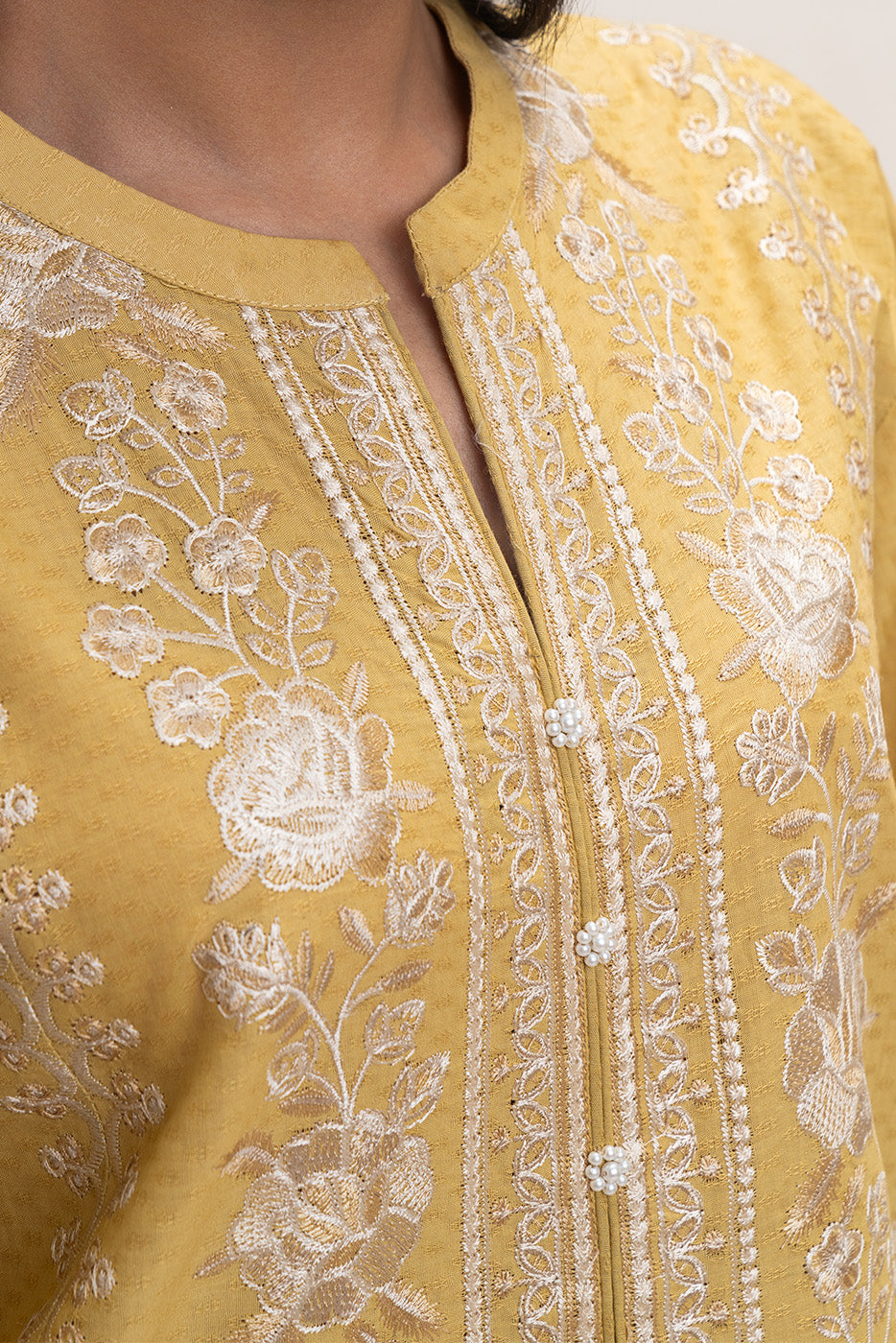 3 PIECE EMBROIDERED SELF JACQUARD SUIT-LIME GLAM (UNSTITCHED)