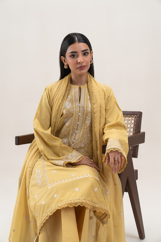 3 PIECE EMBROIDERED SELF JACQUARD SUIT-LIME GLAM (UNSTITCHED)