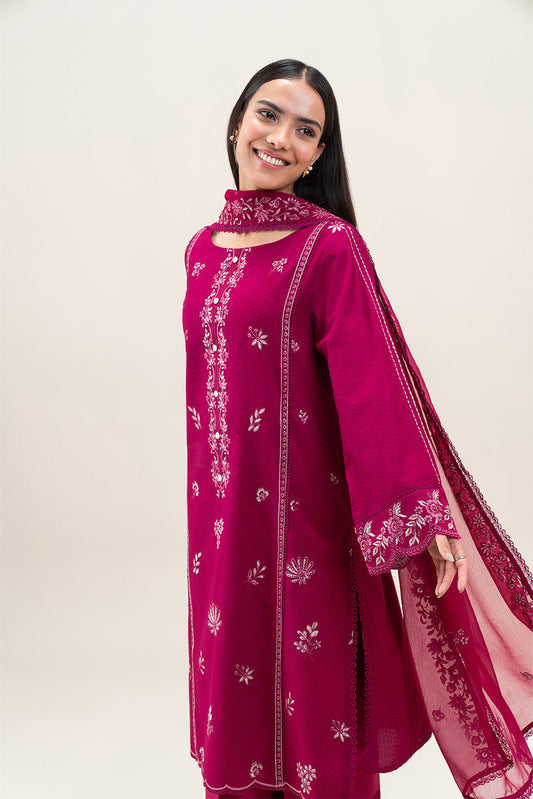 3 PIECE EMBROIDERED SELF JACQUARD SUIT-BERRY WEFT (UNSTITCHED)