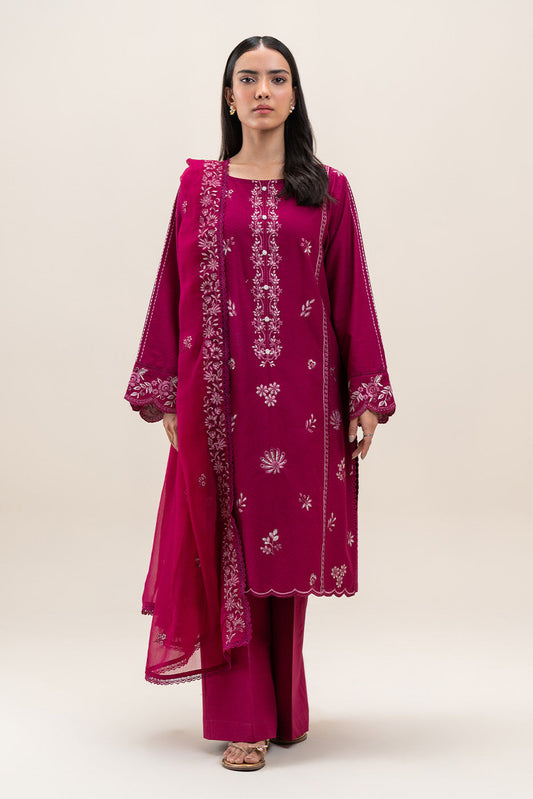 3 PIECE EMBROIDERED SELF JACQUARD SUIT-BERRY WEFT (UNSTITCHED)