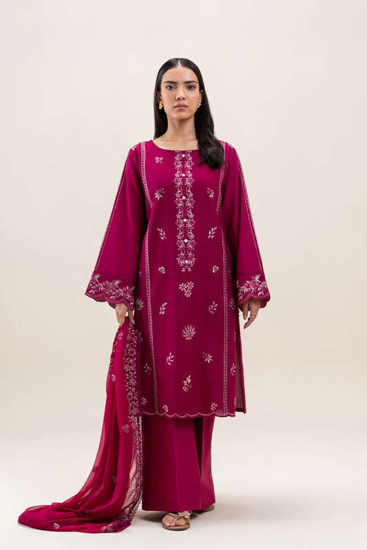3 PIECE EMBROIDERED SELF JACQUARD SUIT-BERRY WEFT (UNSTITCHED)