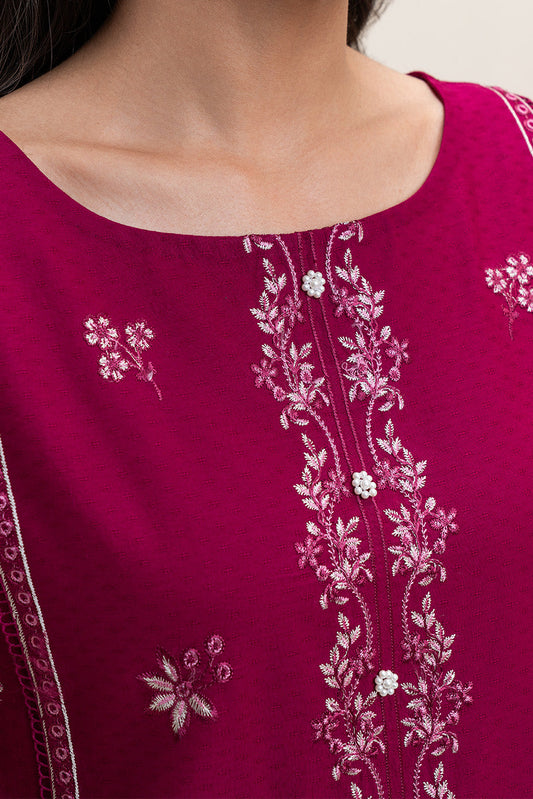 3 PIECE EMBROIDERED SELF JACQUARD SUIT-BERRY WEFT (UNSTITCHED)