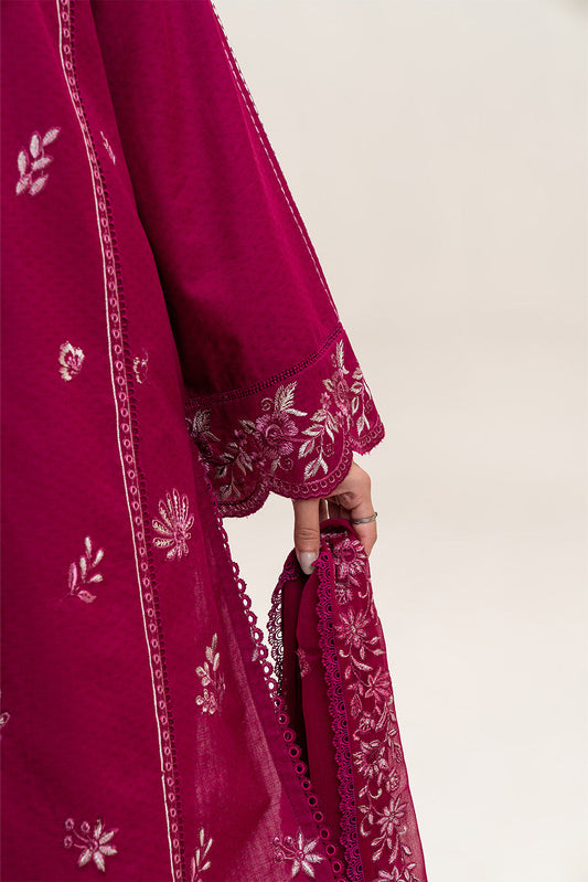 3 PIECE EMBROIDERED SELF JACQUARD SUIT-BERRY WEFT (UNSTITCHED)