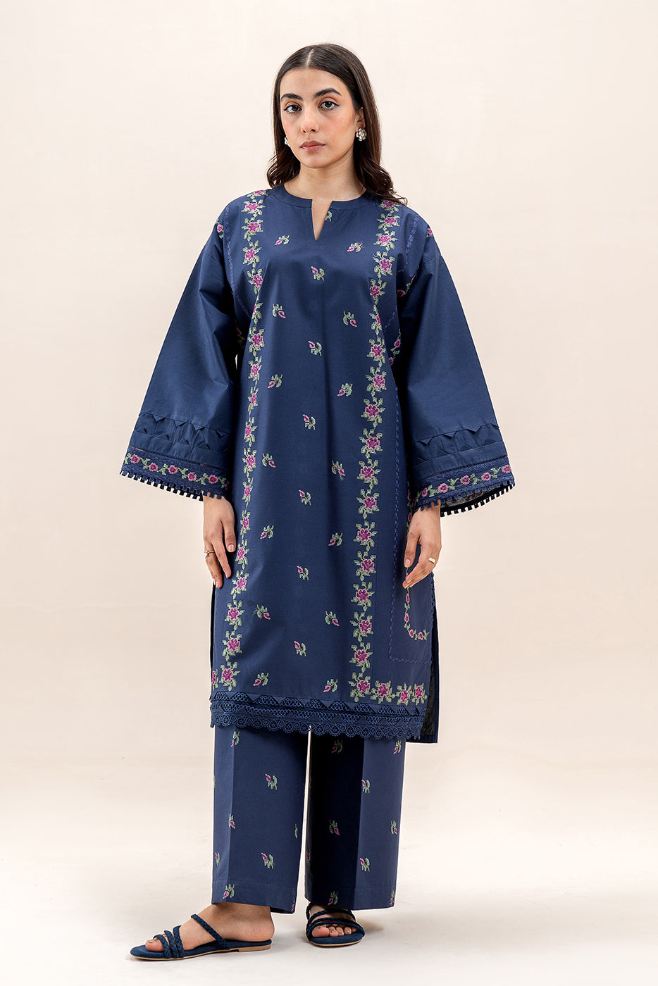 2 PIECE EMBROIDERED LAWN SUIT-CERULEAN TRIBE (UNSTITCHED)