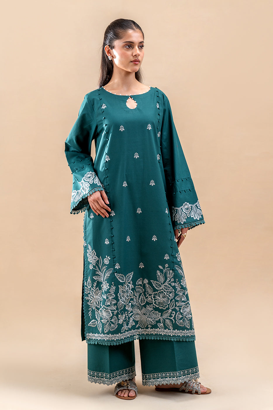 2 PIECE EMBROIDERED LAWN SUIT-OLIVE STALK (UNSTITCHED)