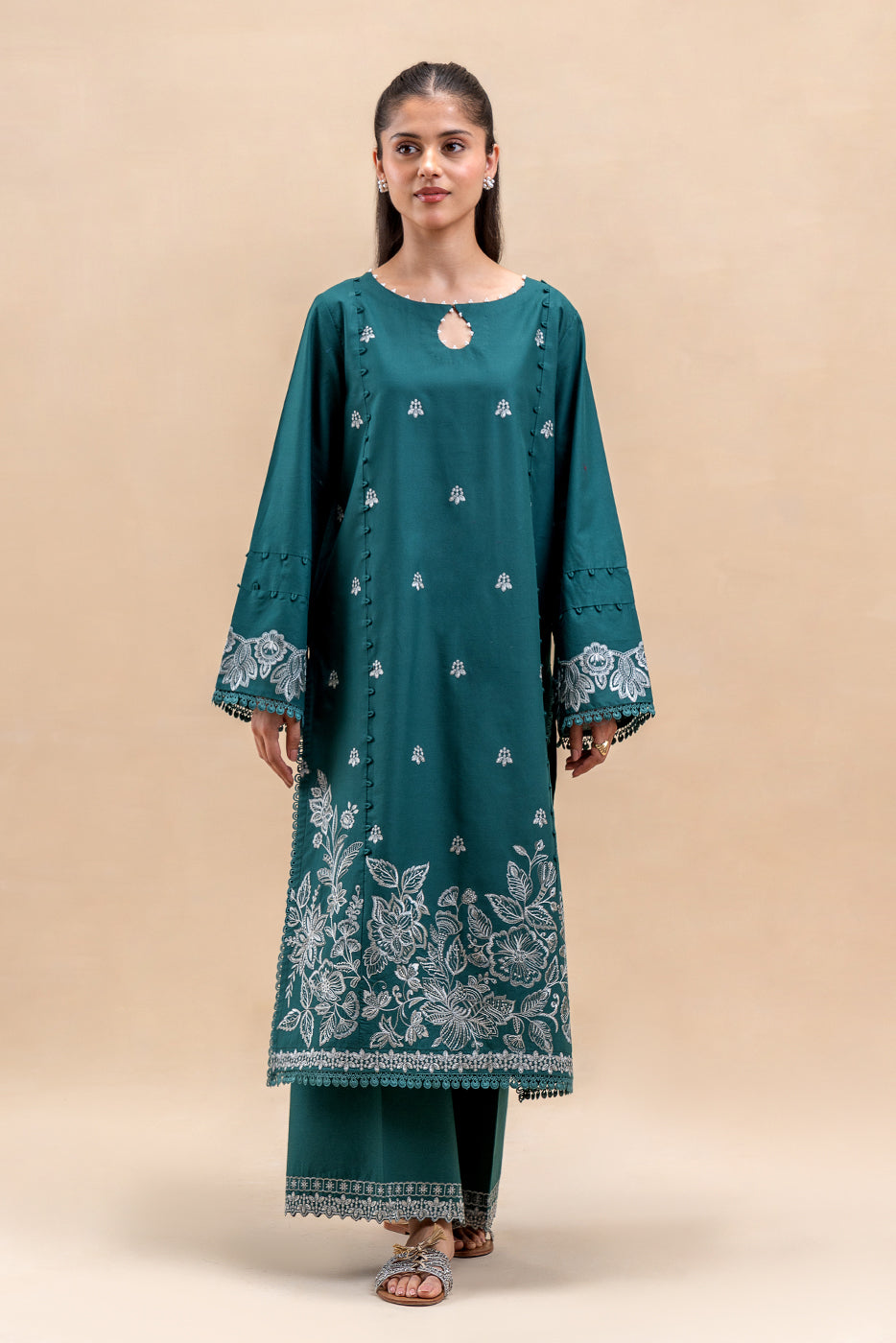 2 PIECE EMBROIDERED LAWN SUIT-OLIVE STALK (UNSTITCHED)