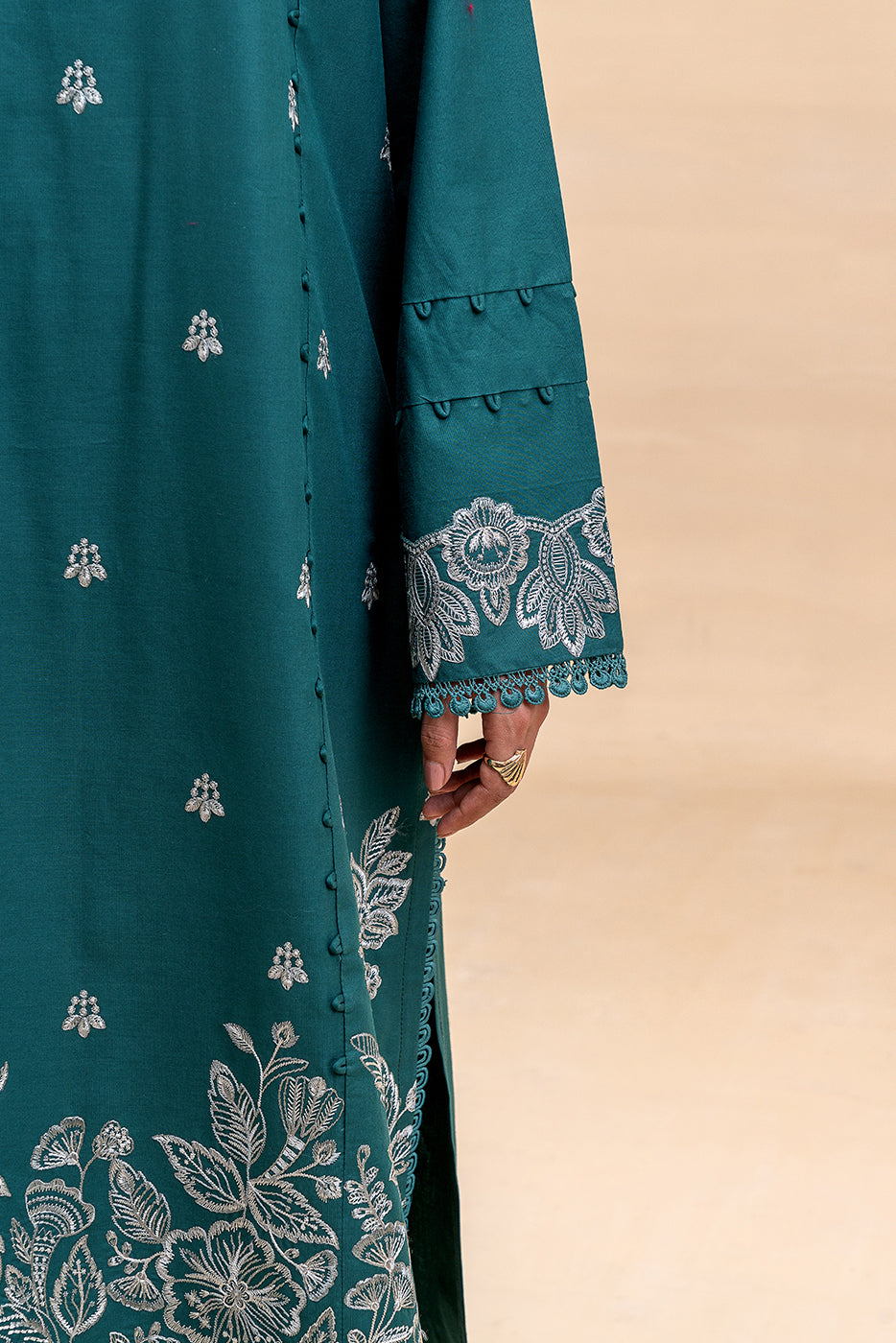 2 PIECE EMBROIDERED LAWN SUIT-OLIVE STALK (UNSTITCHED)