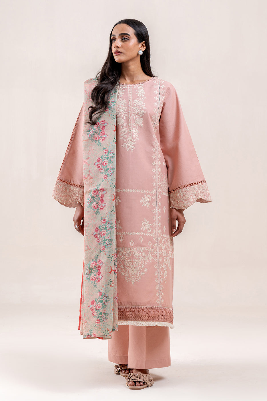 2 PIECE EMBROIDERED LAWN SUIT-SALMON LACE (UNSTITCHED)