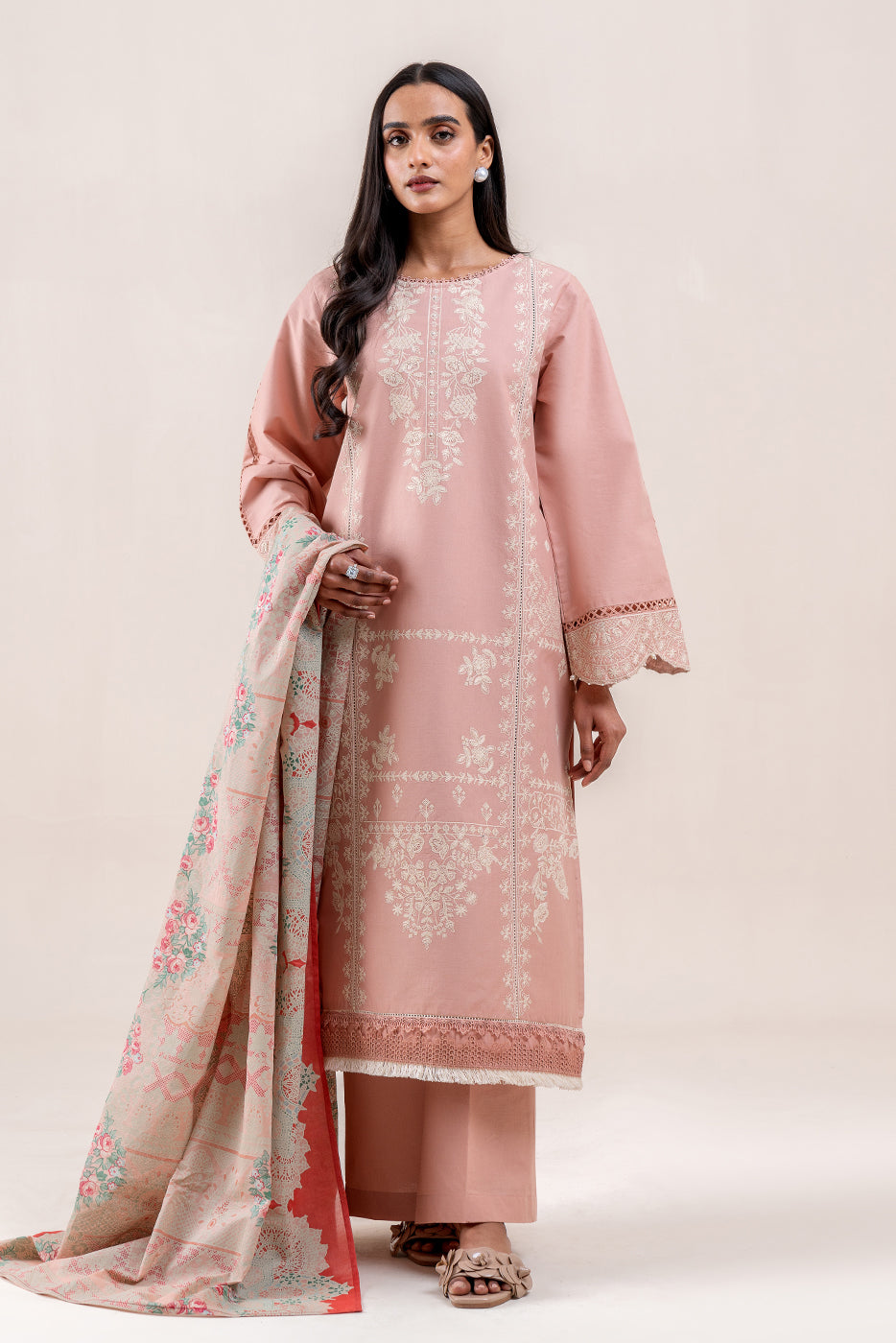 2 PIECE EMBROIDERED LAWN SUIT-SALMON LACE (UNSTITCHED)