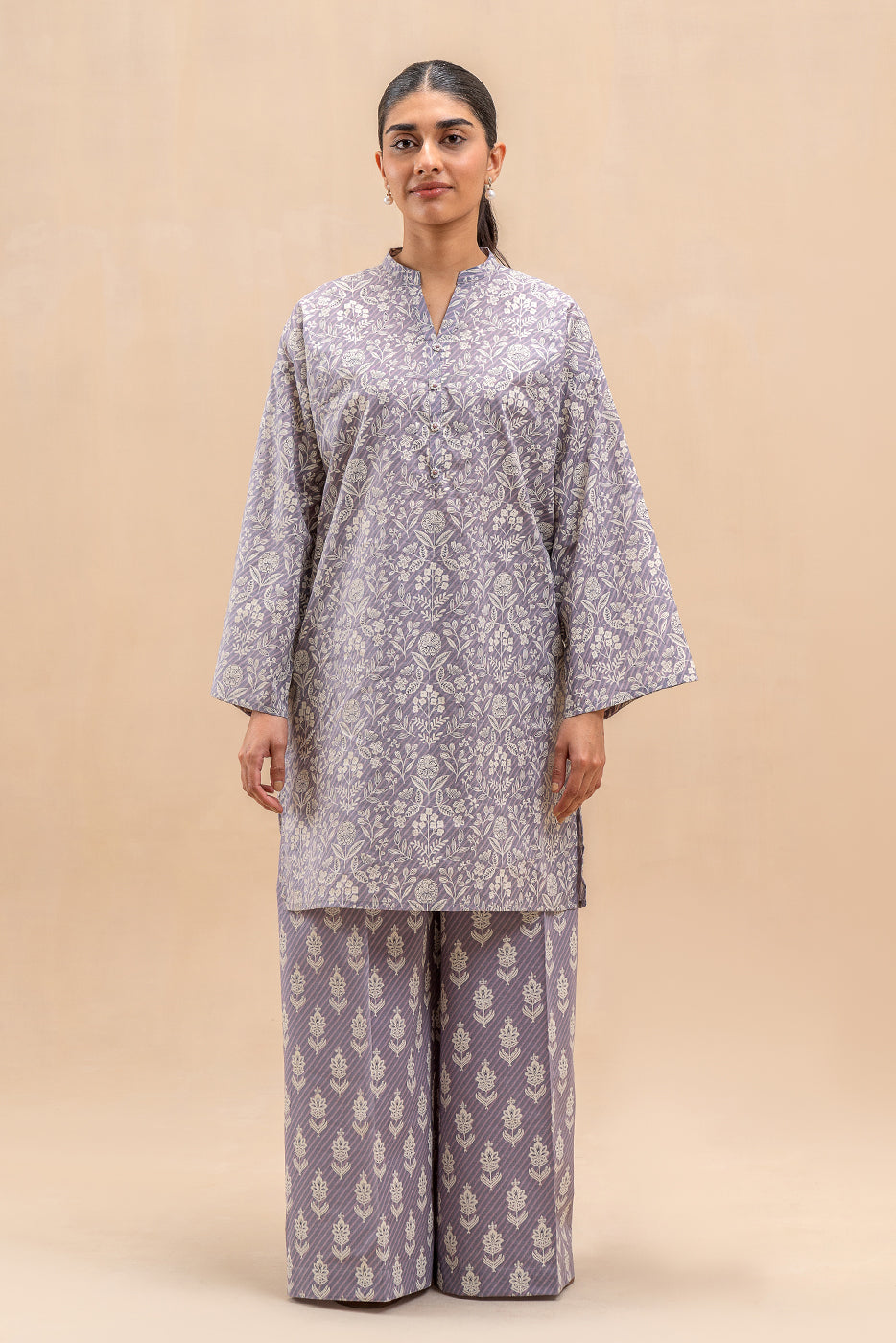 2 PIECE PRINTED LAWN SUIT-PERIWINKLE GREY (UNSTITCHED)